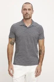 Men's luxury cashmere blend polo shirts in solid colorsVelvet Israel Navy Stripe Polo