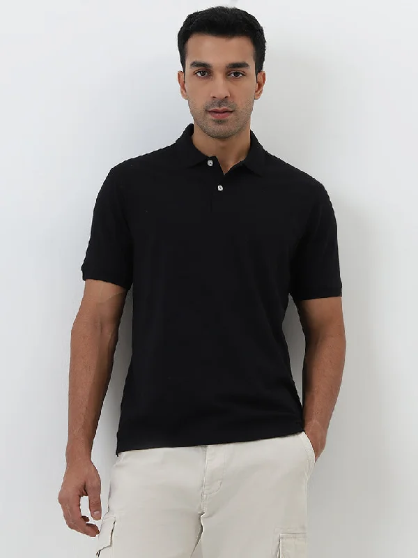 Men's quick - dry polo shirts for water sports activitiesWES Casuals Black Relaxed-Fit Polo T-Shirt