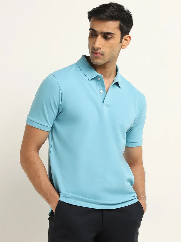 Men's vintage - inspired retro polo shirts with unique patternsWES Casuals Blue Solid Relaxed Fit Polo T-Shirt