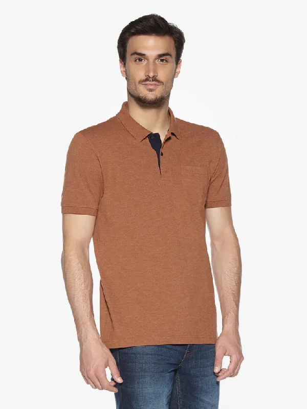 Men's reversible polo shirts with two different looksWES Casuals Brown Melange Cotton Blend Slim Fit Polo T-Shirt