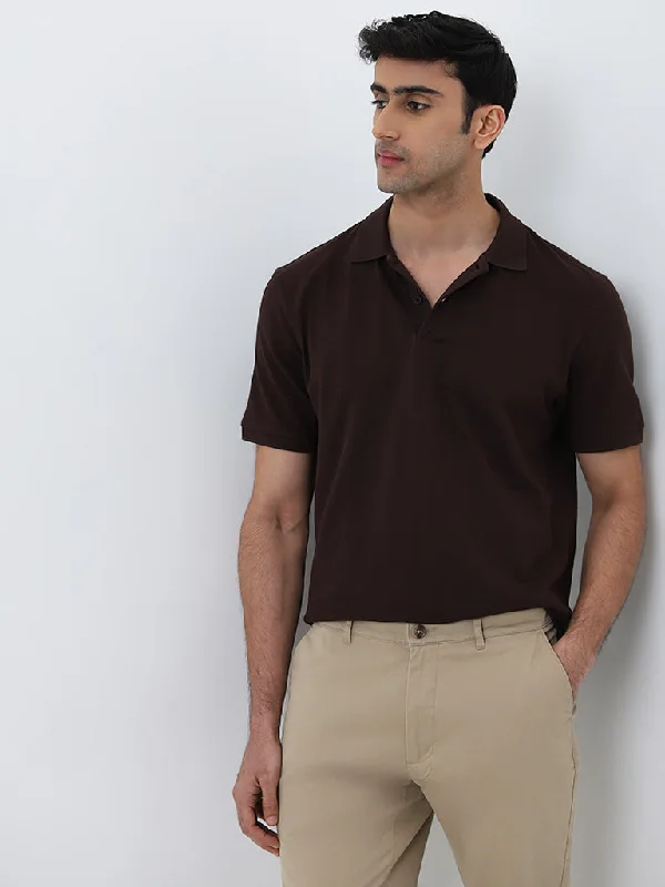 Men's plus size golf polo shirts in moisture wicking fabricWES Casuals Brown Relaxed-Fit Cotton Blend Polo T-Shirt