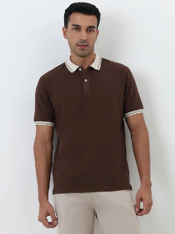 Men's breathable cotton blend polo shirts for summer outingsWES Casuals Brown Relaxed-Fit Polo T-Shirt