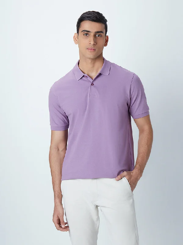 Men's antimicrobial polo shirts for odor - free daily wearWES Casuals Lavender Cotton Blend Relaxed-Fit Polo T-Shirt