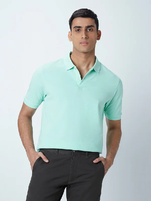 Men's luxury cashmere blend polo shirts in solid colorsWES Casuals Light Mint Cotton Blend Relaxed-Fit Polo T-Shirt