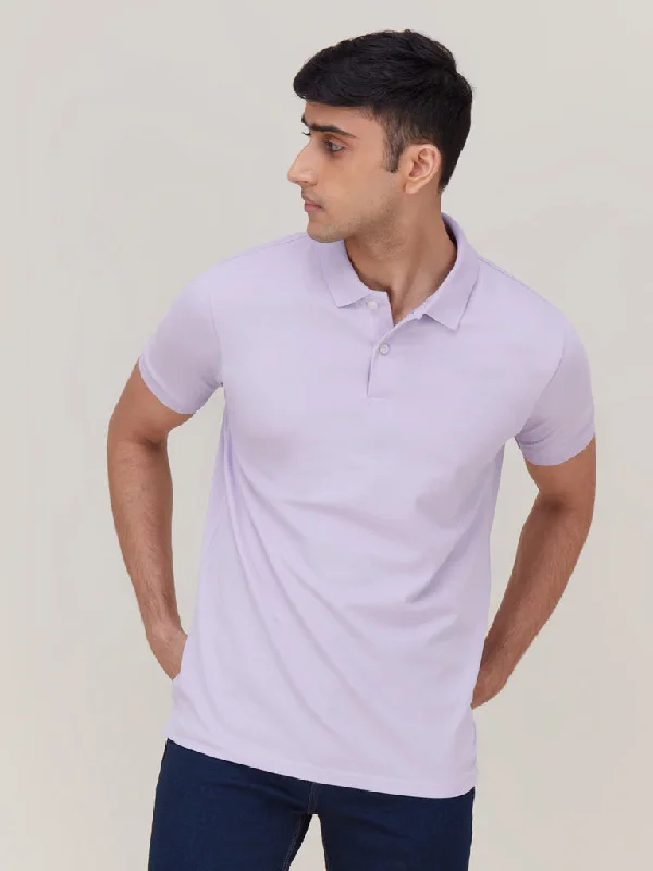 Men's vintage - inspired retro polo shirts with unique patternsWES Casuals Lilac Cotton Blend Slim-Fit Polo T-Shirt