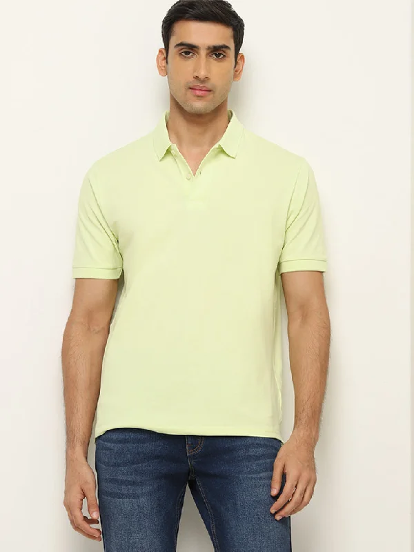 Men's two - tone stripe polo shirts with a preppy styleWES Casuals Lime Solid Relaxed Fit Polo T-Shirt