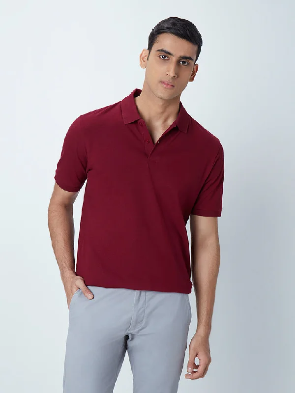 Men's plus size golf polo shirts in moisture wicking fabricWES Casuals Maroon Cotton Blend Relaxed-Fit Polo T-Shirt