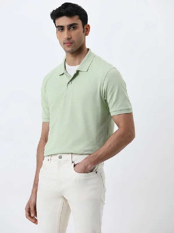 Men's luxury cashmere blend polo shirts in solid colorsWES Casuals Mint Slim-Fit Cotton Blend Polo T-Shirt