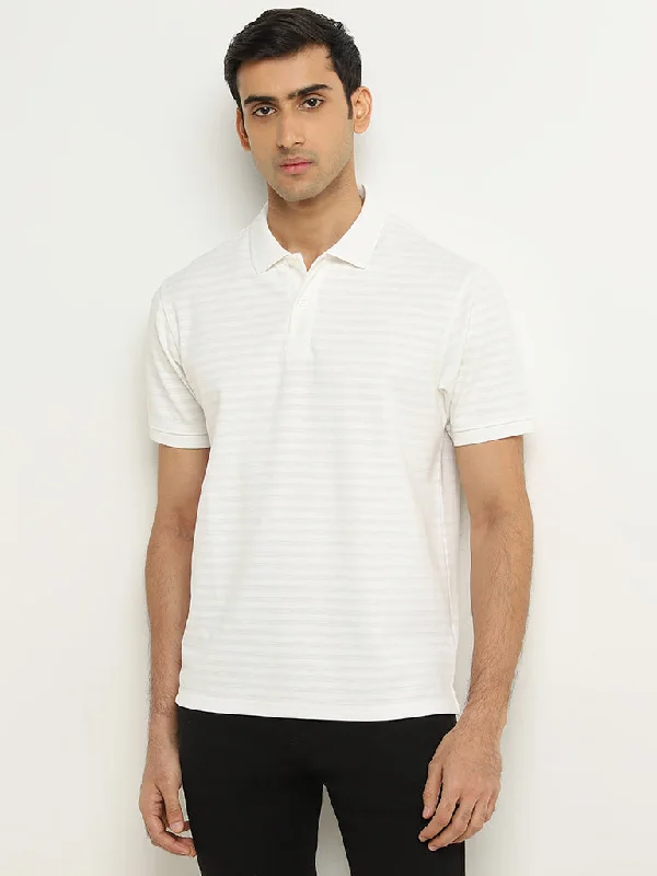 Men's budget - friendly basic polo shirts in multiple colorsWES Casuals Off-White Striped Relaxed-Fit Polo T-Shirt