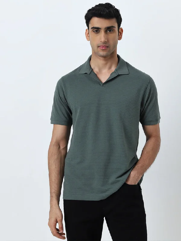 Men's vintage - inspired retro polo shirts with unique patternsWES Casuals Olive Textured Relaxed-Fit Polo T-Shirt