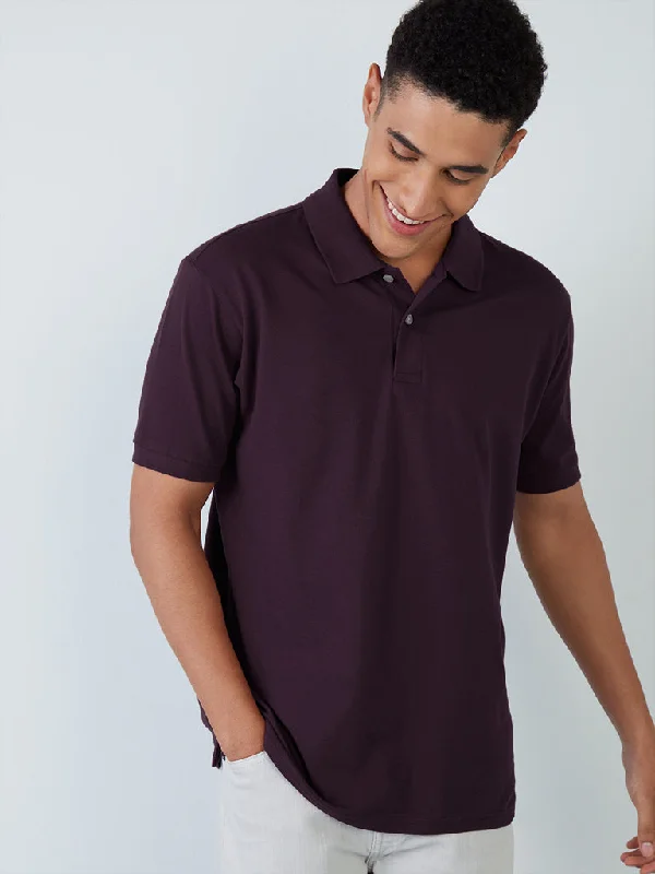 Men's vintage - inspired retro polo shirts with unique patternsWES Casuals Plum Cotton Blend Slim-Fit Polo T-Shirt