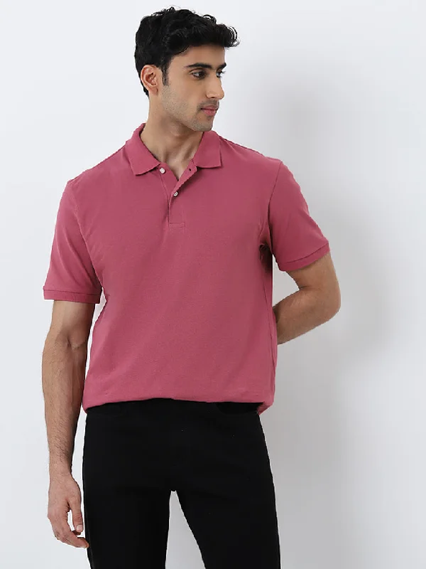 Men's budget - friendly basic polo shirts in multiple colorsWES Casuals Rose Pink Relaxed-Fit Cotton Blend Polo T-Shirt