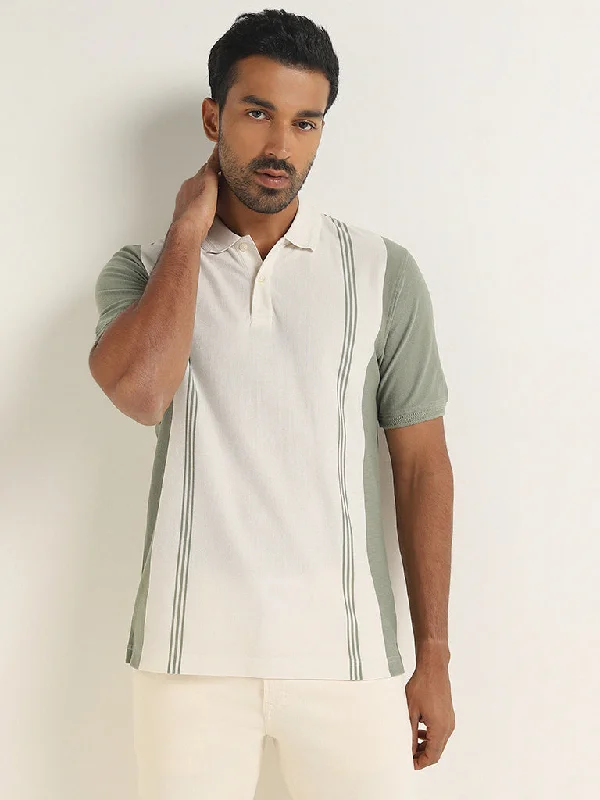 Men's slim fit short sleeve polo shirts with contrast collarsWES Casuals Sage Colour-Blocked Relaxed-Fit Polo T-Shirt