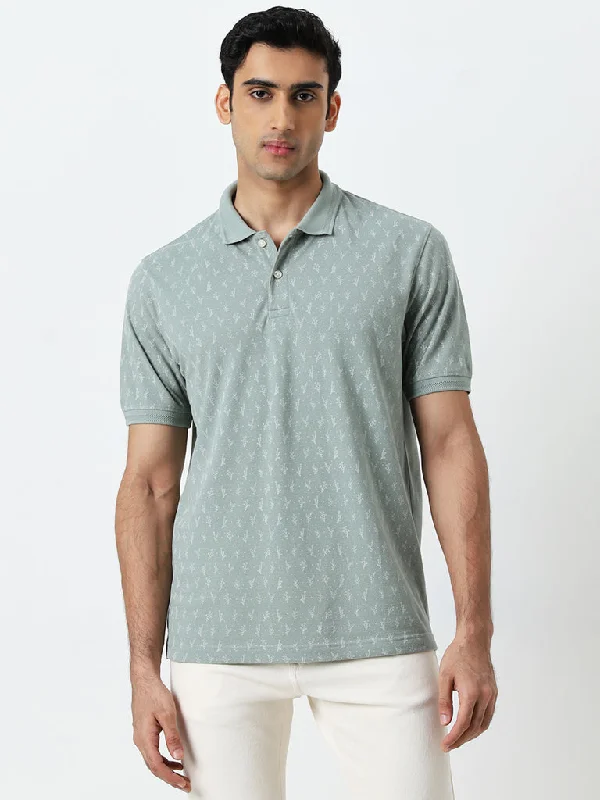 Men's slim fit short sleeve polo shirts with contrast collarsWES Casuals Sage Printed Relaxed-Fit Polo T-Shirt