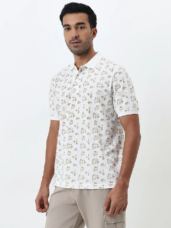 Men's reversible polo shirts with two different looksWES Casuals White Floral Printed Relaxed-Fit Polo T-Shirt