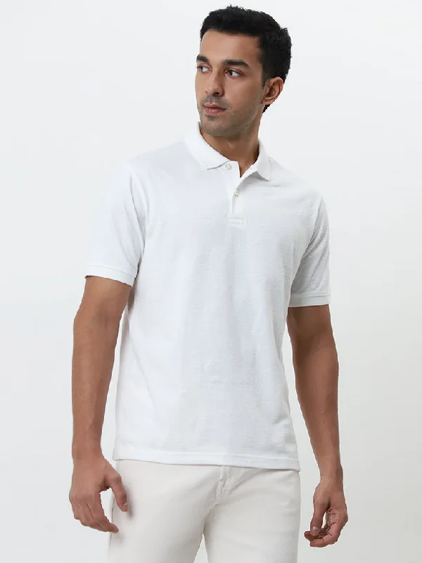 Men's vintage - inspired retro polo shirts with unique patternsWES Casuals White Textured Relaxed-Fit Polo T-Shirt