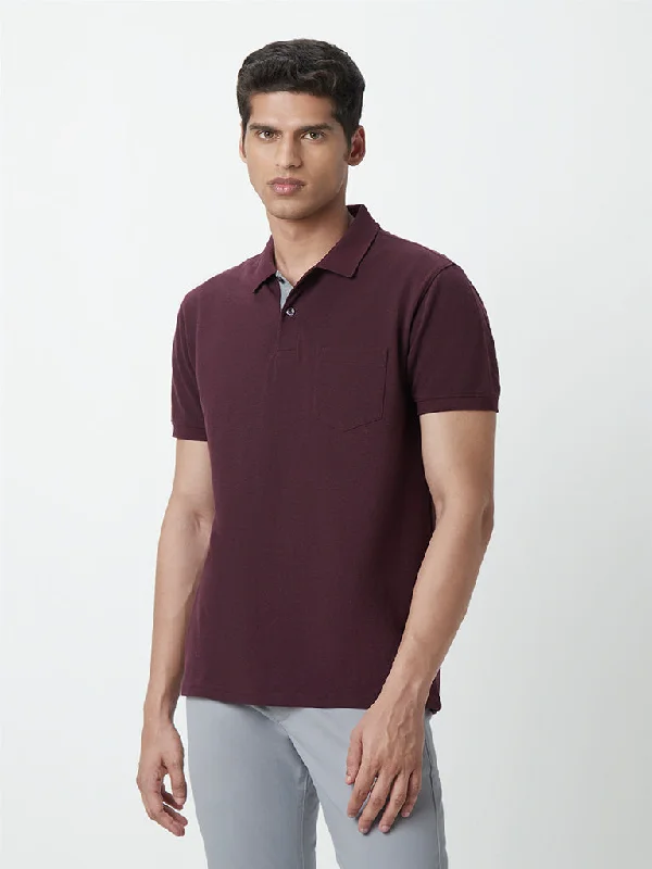 Men's antimicrobial polo shirts for odor - free daily wearWES Casuals Wine Cotton Blend Slim-Fit Polo T-Shirt