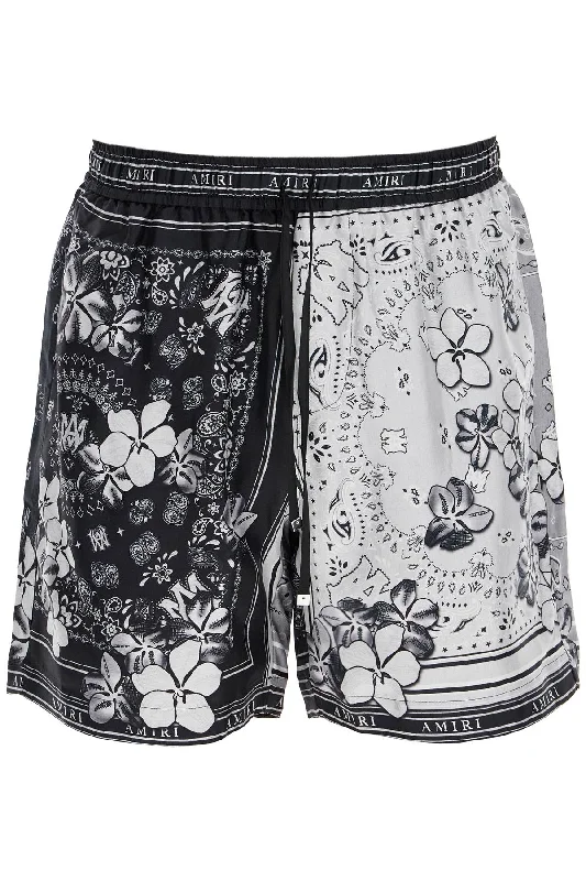 Men's plaid pattern wool blend shorts for a preppy fall styleAmiri Men's Silk Bandana Print Bermuda Shorts