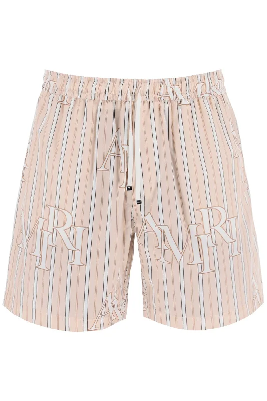 Men's moisture - wicking performance shorts for sweaty outdoor activitiesAmiri Men's Stripe Technical Poplin Bermuda Shorts With Logo"Striped