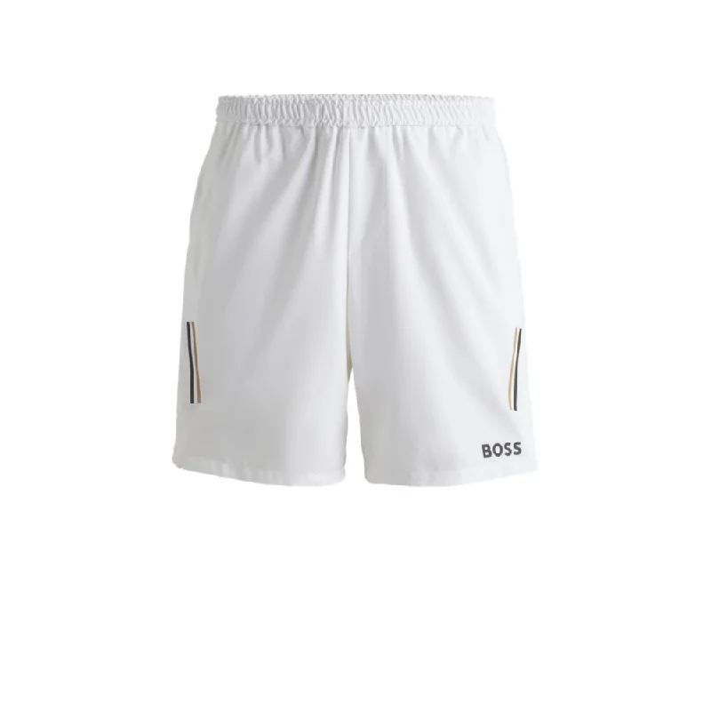 Men's ripped denim shorts for a trendy streetwear aestheticBOSS x Matteo Berrettini water-repellent shorts with logo print