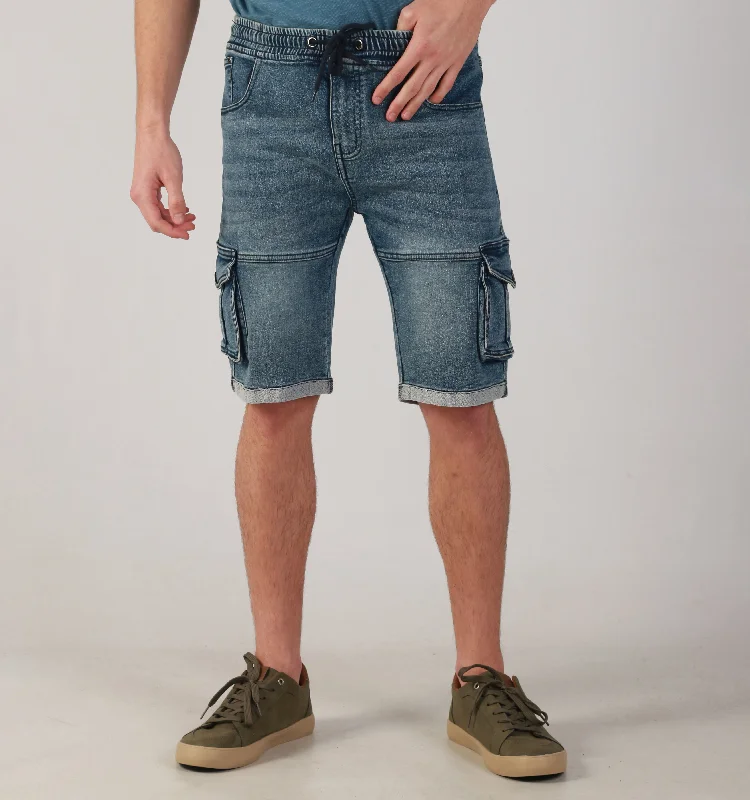 Men's wide - leg linen blend shorts for a relaxed beachside vibeCARGO DEN STRET KNIT-MID BLUE