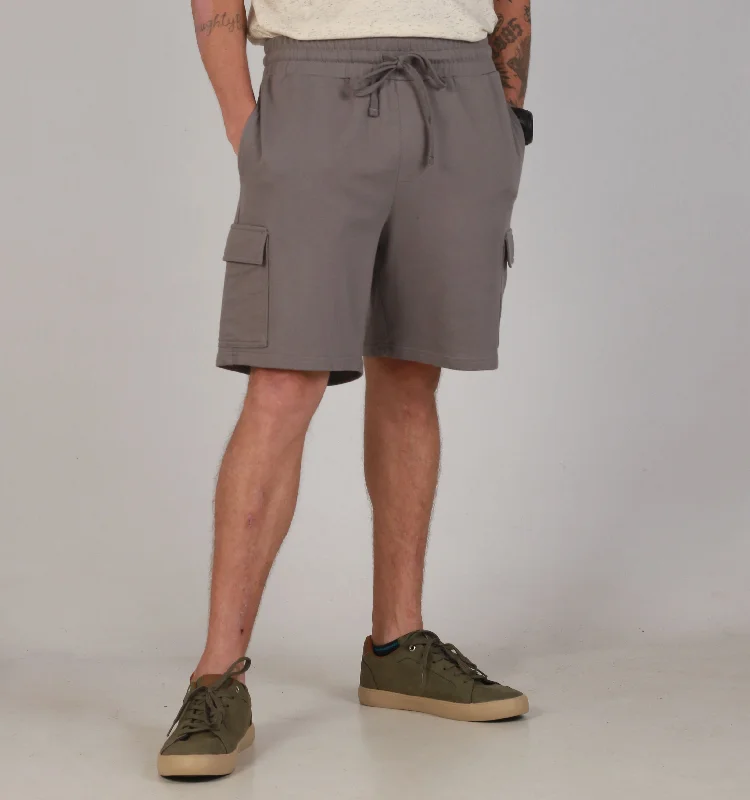 Men's adjustable - length convertible shorts for versatile use"CARGO PKT"-COTT-DARK GREY