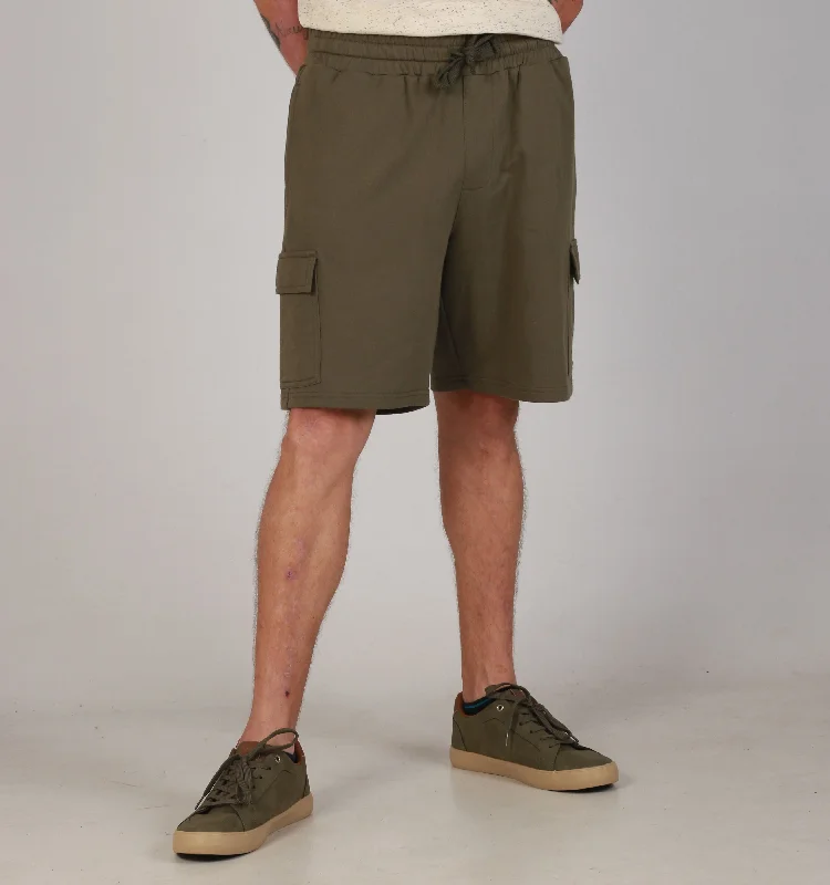 Men's side - stripe track shorts for a sporty running look"CARGO PKT"-COTTON-OLIVE