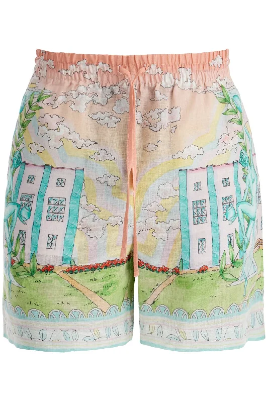 Men's floral print silk blend shorts for a unique night - out lookCasablanca Men's Linen Bermuda Vase For