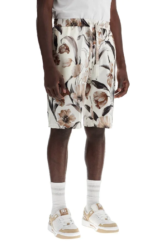 Men's distressed cotton shorts for a bohemian - inspired styleDolce & Gabbana Silk Bermuda Shorts With Floral Print Set