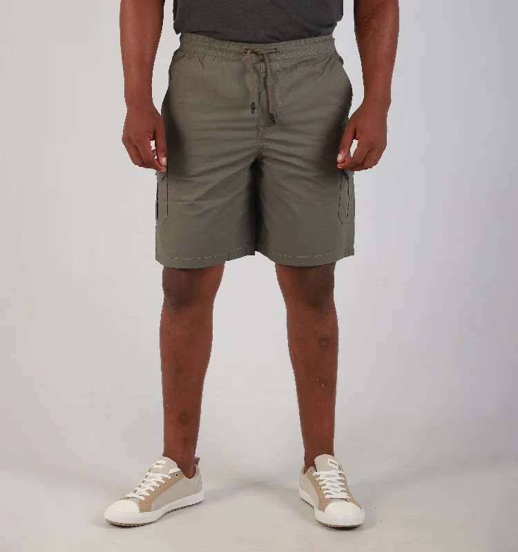 Men's flat - front chino shorts for semi - formal summer events"ELAST CARGO"-CP- FATIGUE