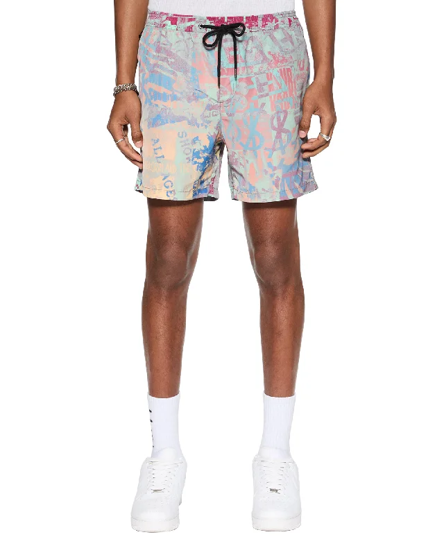 Men's ripped denim shorts for a trendy streetwear aestheticIKON MANIA BOARDSHORT MULTI