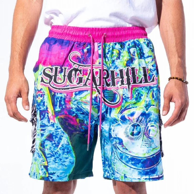 Men's floral print silk blend shorts for a unique night - out lookMen's Woogie Cabana Short In Blue