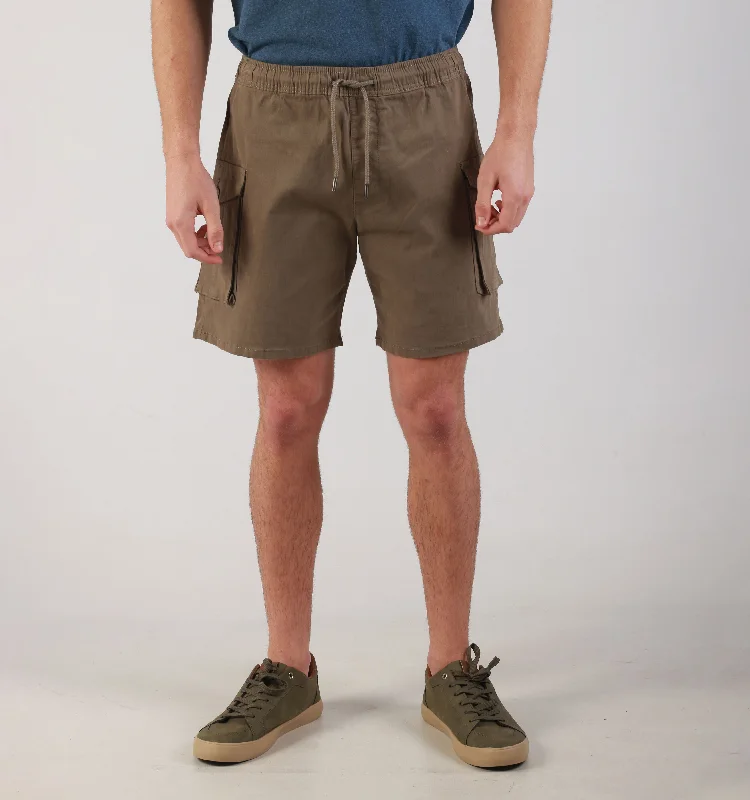 Men's wide - leg linen blend shorts for a relaxed beachside vibe"MIDTHIGH PULLON"-CARGO SHORT- SAGE