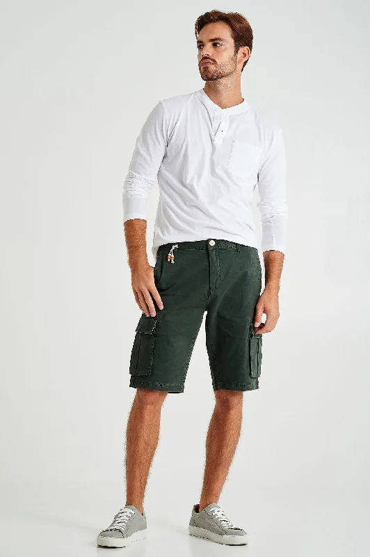 Men's button - fly denim work shorts for durability on the jobPlain pastel coloured with organic cotton cargo bermuda shorts