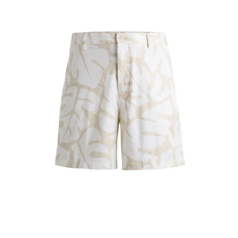 Men's drawstring casual linen shorts for a laid - back summer lookRegular-fit shorts in printed stretch-cotton twill